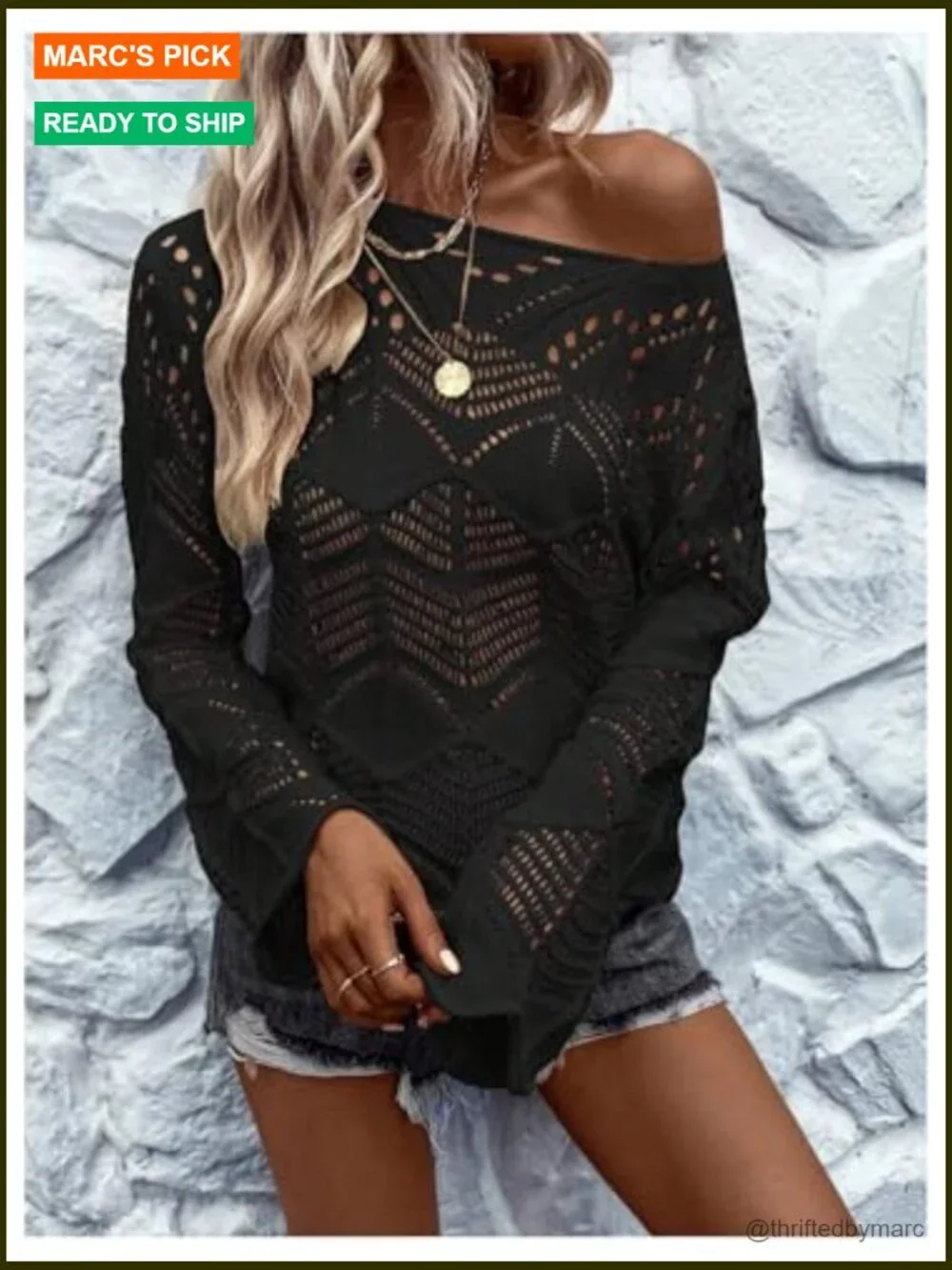 Crochet Hollow Out Crew Neck Long Sleeve Pullover Sweater